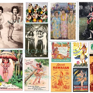 Vintage HAWAII VACATION Kit 1, Digital Junk Journal Printable, DIGITAL Collage Sheets, Old Hawaii Ephemera, 5 pages