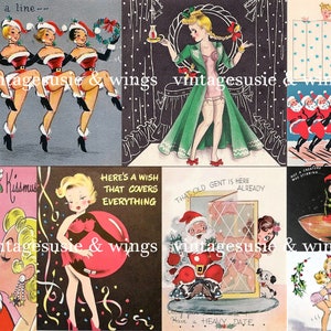 1950 Vintage NAUGHTY SEXY CHRISTMAS Karten 1 Seite Collage Sheets Digital Download Junk Journal