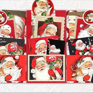 Vintage 1950&#39;s SANTA CHRISTMAS CARD Digital Folio, Junk Journal, Printable with 5 pages