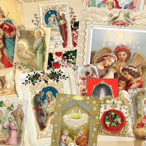 Wunderschöne Vintage WEIHNACHTSKARTE Bundle Stapelbar Journal Taschen 4 Seiten Collage Sheet Digital Download Spirituell Religiös Katholik