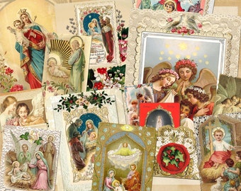 Gorgeous Vintage CHRISTMAS HOLY CARD Bundle Stackable Journal Pockets 4 Pages Collage Sheet Digital Download Spiritual Religious Catholic