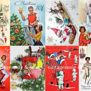 Kit n.° 1: tarjetas navideñas afroamericanas de la historia negra de la década de 1950, etiquetas, hojas de collage de 1 página, descarga digital, diario basura