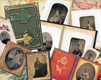 Black History Vintage Victorian AFRICAN AMERIAN PORTRAITS Digital Mini Album, Printable Junk Journal, 5 pages