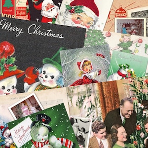5 Pages 1950&#39;s VINTAGE Retro CHRISTMAS Junk JOURNAL Set #2 Collage Sheets Digital Download Junk Journal Scrapbooking
