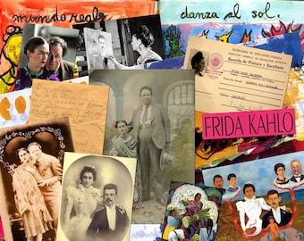 Vintage FRIDA KAHLO DIARY Kit 1, Digital Junk Journal, Printable Collage Sheets of Old Mexico, Ephemera, 5 pages