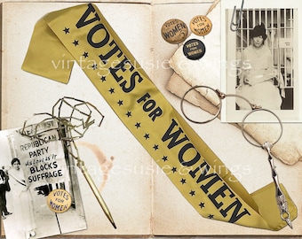 DIGITAL Vintage WOMEN SURRAGETTES, 19th Amendment, Womens Votes Junk Journal Kit#1, Printable Digital Download, Collage, 5 Pages