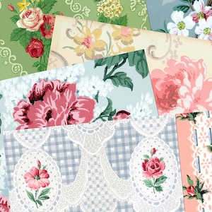 Vintage 1940&#39;s WALLPAPER JUNK JOURNAL Kit#1, Digital, Printable, Collage, 5 Background Pages