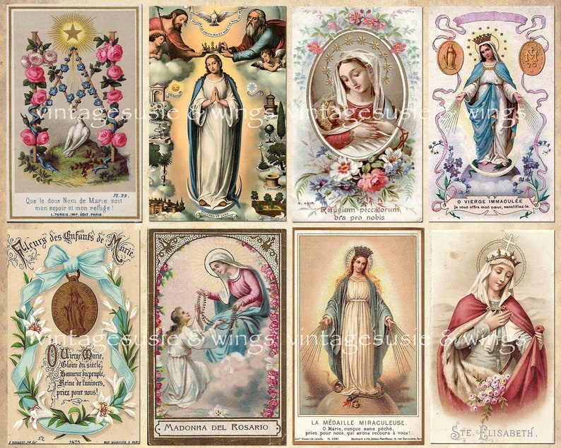 27 Vintage HOLY CARD IMAGES 4 Pages Collage Sheet Digital Download Spiritual Religious Junk Journal image 4