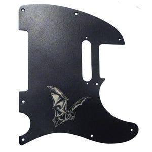 Pickguard for Fender Telecaster 8 hole satin black with engraved BAT/ Gothic dark Metal/part is custom made of aluminum coated black 1 ply