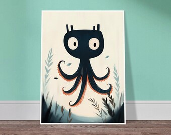Kraken Nursery Print: Gentle Sea Monster Kids Wall Art
