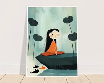 Water Nymph Art Print: Magical Creature Illustration, Nursery Decor