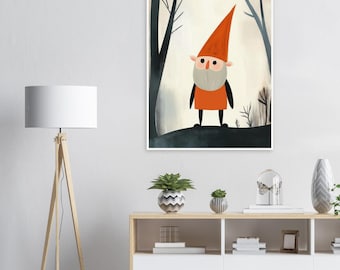 Gnome Winter Forest Art Print: Scandinavian Kids Room Decor