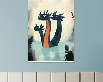 Hydra Dragon Art Print: Mystical Lake House Kids Wall Decor
