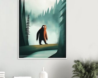 Whimsical Bigfoot Print: Forest Illustration, Kids Wall Art