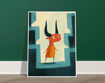 Minotaur Poster – Greek Mythology Print, Kids Wall Art, Bedroom, Bathroom, Playroom