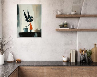 Goblin Kitchen Art Print: Whimsical Mythical Creature Illustration