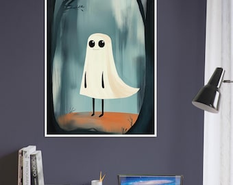 Ghost in Forest Print: Whimsical Kids Wall Art