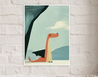 Dragon Nursery Print: Kid-Friendly Coral Dragon Illustration