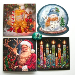 4er Set Weihnachtskarten Set 4 Diamant Dotz Art Painting Gemälde mit Umschlag