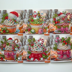 6 variantes terminées Diamond Dotz Art Painting Cupcakes Cartes de Noël avec enveloppes