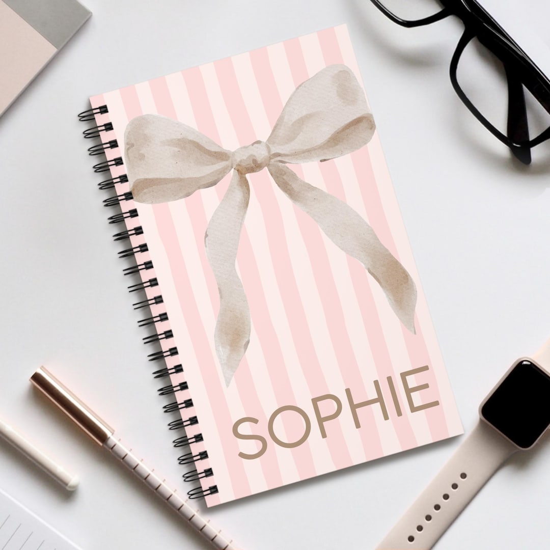 Pink Vintage Notebook With Ribbon, Personalized With Name, Word ...