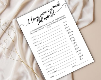 I Love You Around the World-spel – minimalistische canvassjabloon voor vrijgezellenfeest – elegante bruiloft afdrukbaar – direct downloaden – bewerkbaar