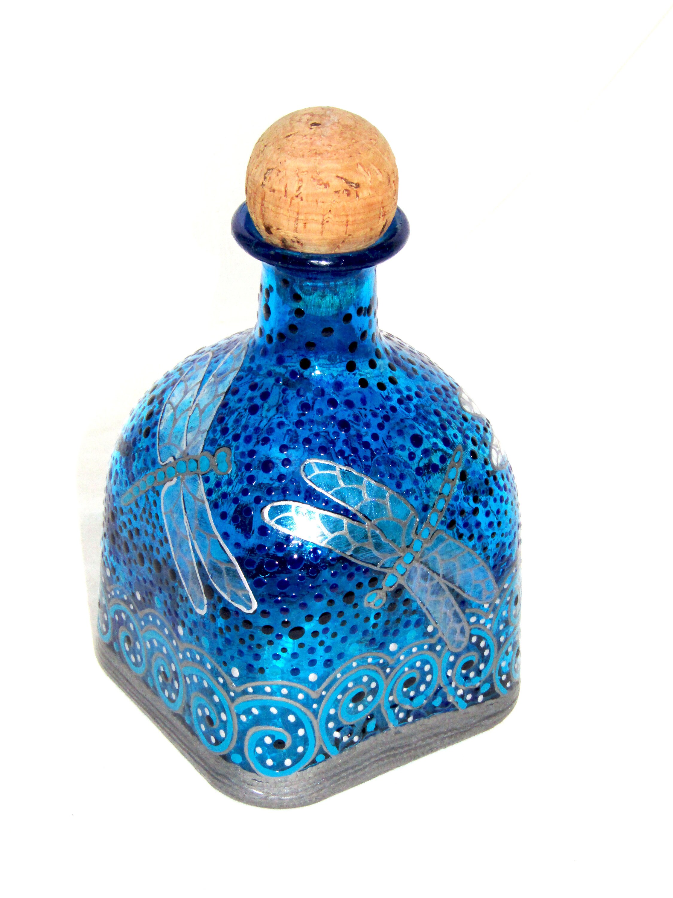 Silver Dragonfly Decanter Patron Bottle Hand Painted Glass Etsy