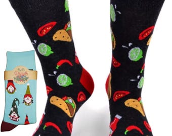 Men's Taco Novelty Socks, Food Print Crew Socks