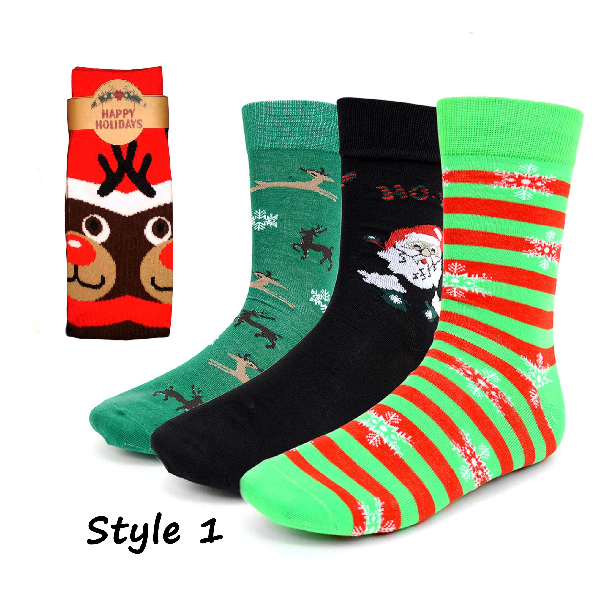 Men's Christmas Novelty Socks 3-Pack: Holiday Crew Socks