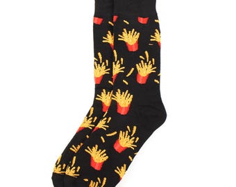 Men's French Fries and Hamburger Novelty Socks, Men's Novelty Socks, Gift for Him, Holiday Gift, Gift under 20, Hamburger Socks, Fries Socks