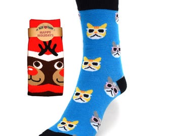 Men's Cool Cat Socks / Novelty Socks / Gift Ideas for Men / Birthday / Christmas / Gag Gift Idea / Flashy Socks / Cat Socks / Cat Gift