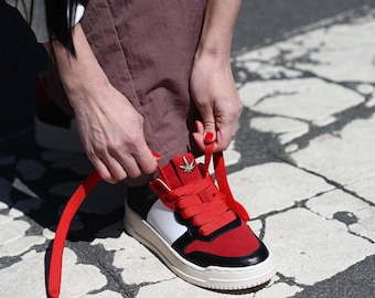 Zapatillas deportivas rojas combinadas para mujer, alta calidad, zapatillas italianas, hechas a mano, exclusivas, zapatillas bajas