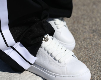 Zapatillas blancas mujer, alta calidad, zapatillas italianas, hechas a mano, exclusivas, zapatillas bajas