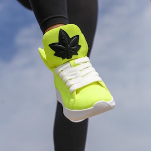 Women&#39;s  NEON LIME sneakers, high quality Italian sneakers, handmade, exclusive, high sneakers