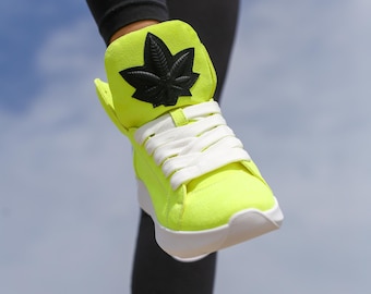 Zapatillas deportivas mujer NEON LIME, zapatillas italianas de alta calidad, hechas a mano, exclusivas, zapatillas altas