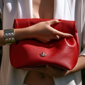 Red Leather Clutch – Handmade Women’s Bag, Small Purse, Italian Minimalist Design