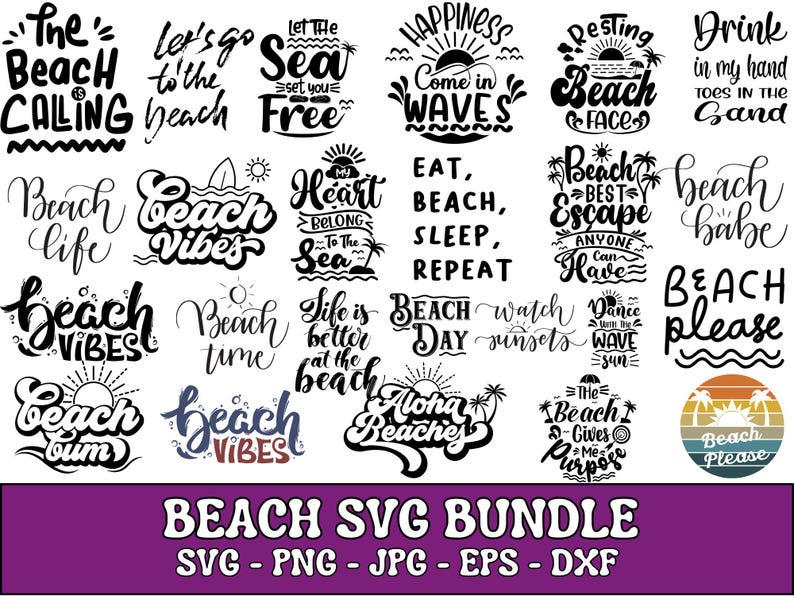 Beach SVG Bundle: Summer Clipart, Cricut Cut Files (digital Download ...