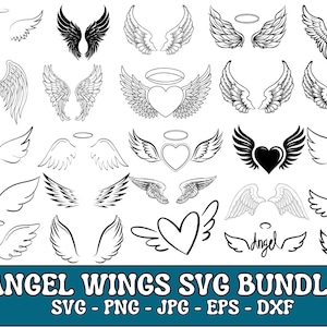 Angel Wings SVG Bundle, Angel Wings Clip Art, Wings Cut File For Silhouette, Wings PNG, Wings Shape, Wings Outline, Svg Files For Cricut