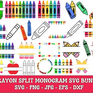 Crayon Split Monogram Svg, Crayon svg, Teacher Svg, Crayon Wrapper Svg, Crayon Set Svg, Crayon Wrapper Cut File, Crayon Shirt Svg