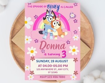 Bluey Birthday Invitation, Bingo Party Invite, Editable Template, Canva, Digital Download 5x7