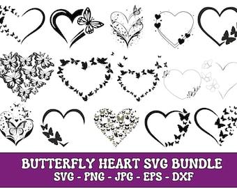 Paquete SVG de corazón de mariposa: diseños de amor (descarga digital)