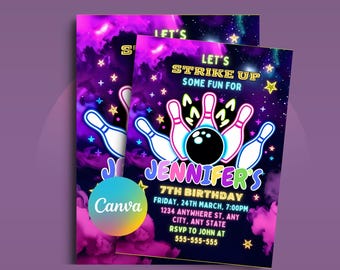 Girl Bowling Birthday Invitation: Editable Evite Template (Canva)