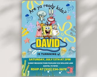 Editable Sponge with Friends  Birthday Invitation | Cartoon Party Template (Digital Download)