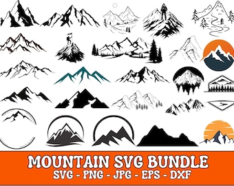SVG-bundel berg: handgetekende bosboomgesneden bestanden (digitale download)