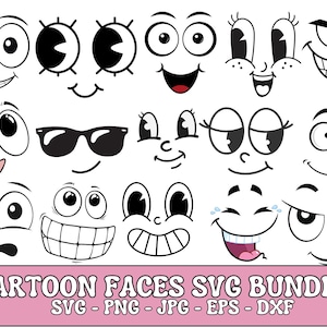 Cartoon Emotion Faces SVG Bundle, Kawaii Face SVG, Cute Funny Face SVG, Emoji face, cartoon face clipart, comics face, png, silhouette