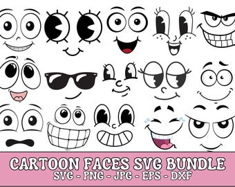 Cartoon Emotion Faces SVG Bundle, Kawaii Face SVG, Cute Funny Face SVG, Emoji face, cartoon face clipart, comics face, png, silhouette