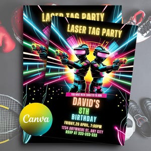 Editable Neon Laser Tag Birthday Invitation (Instant Download)