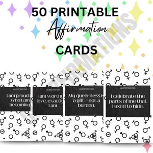 50 LGBTQIA+ Affirmation Digital Cards, Mental Health Cards, Inner Child Healing Cards, Gender Affirming Positive Quotes Instant Download