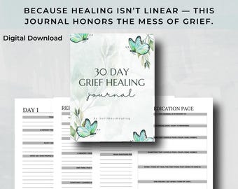 30-Day Grief Healing Journal: Printable Guided Workbook (Digital Download)