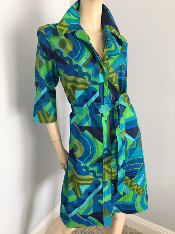 LADY BAYARD 60’s 70’s Geometric Sassy Shirt Dress